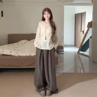 CHANGTONG | Áo Sweater Cổ Tròn Dệt Kim Cashmere Phong Cách Hàn Quốc Dài Tay Thu