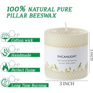 Beeswax Pillar Candles, 3x3 Inch White Hand-Rolled Honeycomb Pillar Candle Set of 2 - Dripless and S