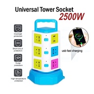 Extension Wayer Universal Tower Extension Socket Plug with Dual USB Ports,3-Layer Power Strip 2500W 