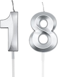 Silver 18th & 81st Birthday Candles for Cakes, Number 18 81 Candle Cake Cupcake Topper for Birthday