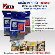 Printed label TZ2-S421 for Aimo E1000 Pro I Brother PT-E110/P300BT/P710BT - Black text on red and bl