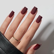 BTArtbox Press on Nails Short Square - Dark Red Nails with Glossy French Tips in a Matte Finish, Sof