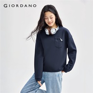 GIORDANO Women Sweatshirts Contrasting Single Pocket Simple Basic Sweatshirts Crewneck Comfortable F