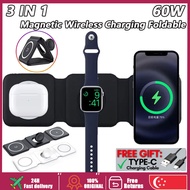 （🔥SG stock🔥）2pcs Foldable Wireless Charg 60W Fast Charger 3 In 1 Magnetic Fast Charging Dock Station