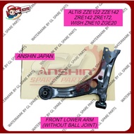 FRONT LOWER ARM TOYOTA ALTIS ZZE122 ZZE142 ZRE142 ZRE172 WISH ZNE10 ZGE20 (ANSHIN JAPAN) LOWER ARM WITHOUT BALL JOINT