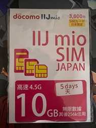 日本5天上網卡 10GB 之後無限全程全速4.5G Docomo 即插即用