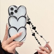 เคสโทรศัพท์ป้องกันตก ลายหัวใจ เนื้อสัมผัสคลื่น สีไล่ระดับ เกร็ดแวว ถอดได้ สำหรับ iPhone 15, iPhone 1