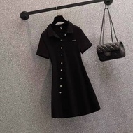 2023 summer new polo collar color button sweet lovely loose casual waist show thin t-shirt dress t