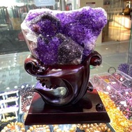 烏拉圭收藏級紫水晶洞紫晶擺件 帝王紫 晶芽閃亮 顏色濃郁通透 超級爆閃滿天星 帶碧璽外來財 招財聚氣