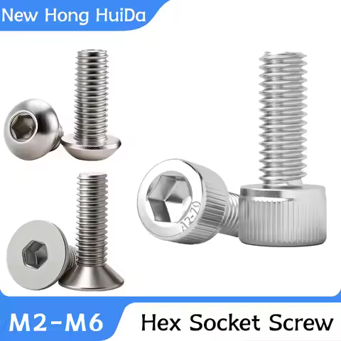 M2 M2.5 M3 M4 M5 M6 304 Stainless Steel Hex Socket Screw Metric Thread Hexagonal Allen Bolt DIN912 D
