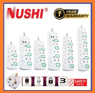 NUSHI SAFETY SOCKET 2/3/4/5/ 2 WAY USB / 3 WAY USB  EXTENSION SOCKET OUTLET WITH SAFTEY MARK / 2-PIN PLUG FRIENDLY / 3 METER WIRE /  LED INDICATION / FAST SHIPPING / 1 YR WARRANTY