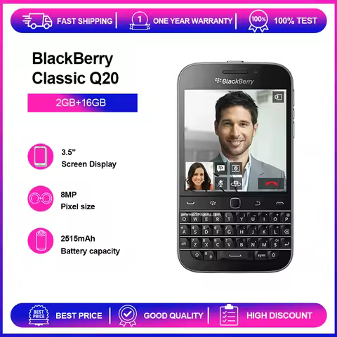 Original BlackBerry Classic Q20 4G Unlocked Mobile Cell Phone QWERTY 3.5'' 8MP Bluetooth BlackBerry 