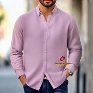 Kemeja Lelaki Plain Cotton Lengan Panjang Berjalur Berkolar Jenama Berkualiti Tinggi Saiz S-4XL