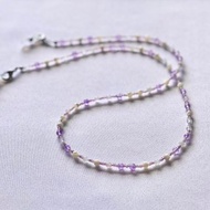 三種天然石 薰衣草紫水晶與珠飾口罩掛繩 項鍊 眼鏡繩 紫藤花