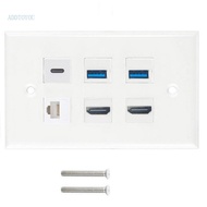 【3C】 HDTV Keystone Wall Plate Cat6 2xUSB3 0 1x Type C 1x CAT6 RJ45 Ethernet Type