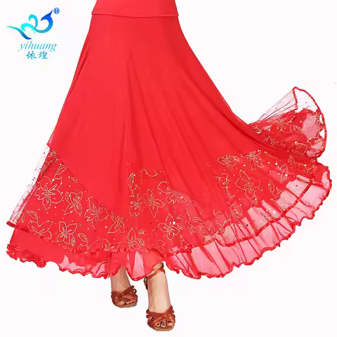 1pcs/lot woman fashion ballroom dance long skirt mesh sequin modern dance tango dance long skirt