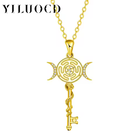 Original Witch Hekate Wheel Pendant Necklace Thai Silver Snake Key Triple Moon Goddess Chain Necklac
