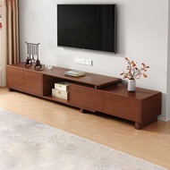 HY/🏮TV Cabinet Small Apartment Modern Minimalist Solid Wood Leg TV Cabinet Home Wall Cabinet Nordic Retractable TV Stand