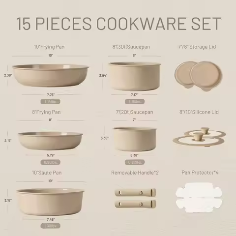 15pcs Ceramic Cookware Set, Pots and Pans Set, Induction Nonstick Kitchen Cookware Sets, Non Stick R