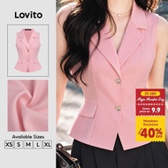 Lovito Elegant Top Fake Pocket Button Front Spring/summer Pink Top for Women LK7ED462 Lovito Baju Ke