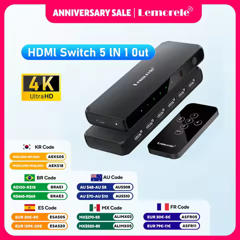 LEMORELE HDMI Switcher 4K@30Hz 5 In 1 Out Distributor Converter Bidirectional Switching for Laptop T
