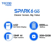 goods in stock✷❦Tecno Spark 6 Go 5G cellphone 6GB RAM + 128GB ROM mobile phone 6.52 "inchs phone 500