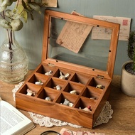 [Eze Art Deco] Zakka Solid Wood Storage Glass 12 Compartments Wooden Box Capsule Toy Collection Jewe
