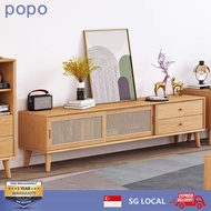 POPO Tv Console Solid Wood Coffee Table Rattan Storage Combination Living Room Nordic Cabinet Simple