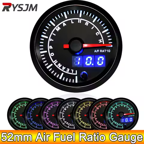 AD 52mm Air Fuel Ratio Gauge Narrowband Round 7 Colors Digital Air/Fuel AFR Meter for 12V Racing Car