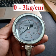 Đồng hồ đo áp suất dầu 0 - 3 kg/cm2 = 3 bar Mặt 63 Ren 1/4 = 13mm