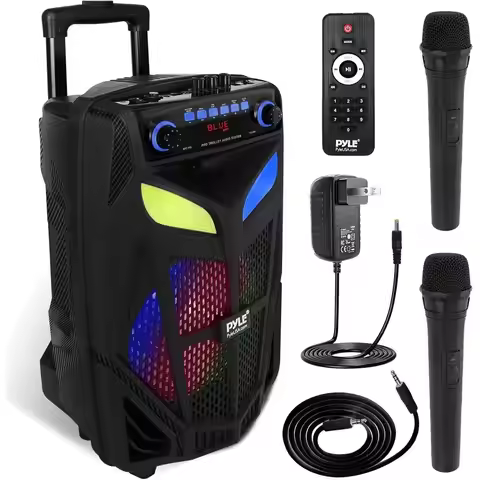 Portable Bluetooth PA Speaker System - 600W 10” Outdoor BT Speaker - Includes 2 WirelMicropes, Party