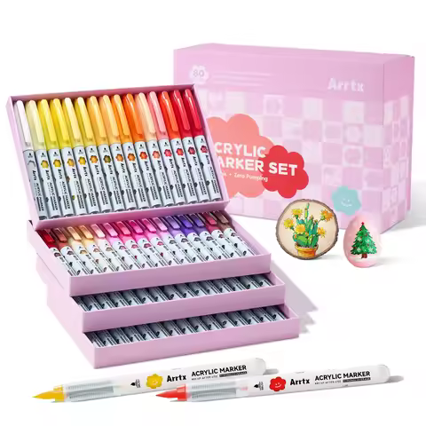 Arrtx Acrylic Paint Pens, 36/60 Colors Free Ink System Acrylic Marker for Anime, Rock, Ceramic, Glas