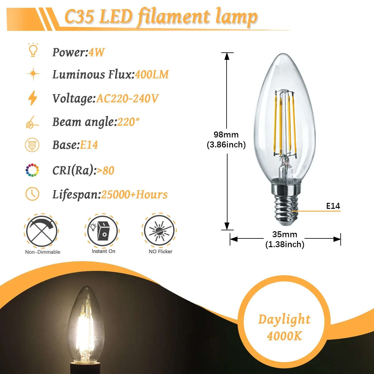 6PCS LED Filament Light Bulb Retro Edison E27 E14 B22 4000K 2700K 220V A60 G45 C37 Vintage Ampoule I