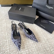 YSL Saint Laurent 2024 Ladies Sandals - Pointed Toe, Kitten Heel, Rhinestones, Genuine Leather Sole