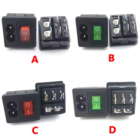 250V 20A household appliances Red Rocker Switch Fused C8 Inlet AC Power Socket Fuse Switch Connector