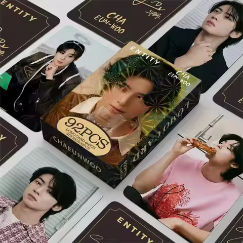 92Pcs/Set Cha EunWoo Holographic Lomo Cards Korean Idol Laser Photo with Stickers Collectible Fan Ar