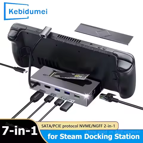 7-in-1 USB C Docking Station for Steam Deck Nintend Switch M.2 NVMe SATA HUB HDMI 4K@60Hz 1000M Giga