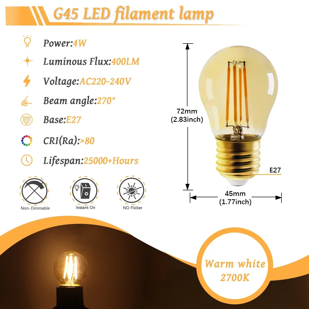 6PCS LED Filament Light Bulb Retro Edison E27 E14 B22 4000K 2700K 220V A60 G45 C37 Vintage Ampoule I