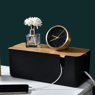 Cable Management Box with Bamboo Lid Small Cable Organizer Box for Extension Cord Power Stripe Surge