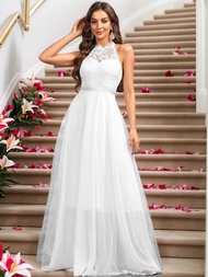 สไตล์เจ้าหญิงวันเกิด Ball Gown ชุดราตรี Elegant แขวนคอชุดแต่งงานอย่างเป็นทางการ PARTY Hostess ชุดไม่