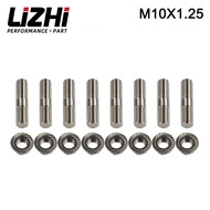 LIZHI Racing-8 pcs 10mm Stainless Steel Exhaust Studs & Serrated Nuts M10x1.25 Stud Conversion Tall 