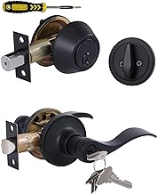 1 Set Keyed Alike Exterior Black Door Lever Lockset with Single Cylinder Deadbolt Combination Set, Front Door Door Knob with Lock and Deadbolt, Satin Nickel Finish