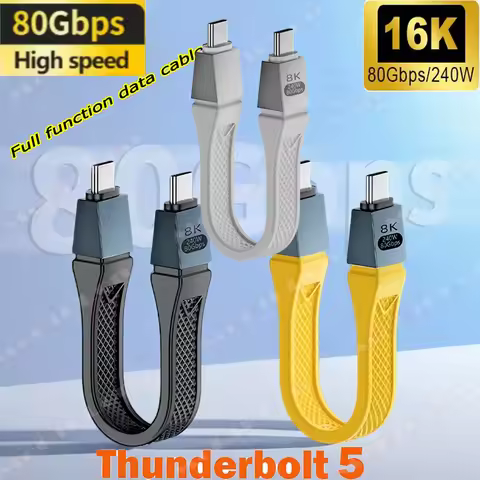 Thunderbolt 5 Type C USB4 V2.0 Cable 80Gbps Gen4 USB C to USB-C 16K PD240W one-way 120Gbps Short Cab