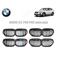 BMW X1 F48 F49 2020-2022 Front Grille Kidney Grilles Glossy Black Diamond Meteor M Style Front Bumpe