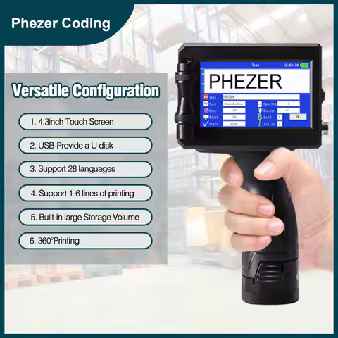 Phezer 28 Languages P15 12.7/25.4mm Handheld Inkjet Printer QR Barcode Batch Number Date Number Mark