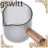 GSWLTT Milk Cup, with Wood Handle Glass Espresso Cup, Easy to Clean Gray Multipurpose Vertical Grain Measuring Cup Milk Espresso Shot