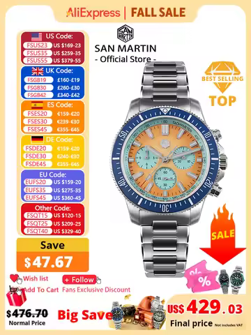San Martin 40mm Diver Chronograph Watch Peacock SL-4801 Automatic Movement Luxury Men Mechanical Wri