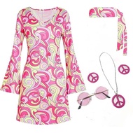 Floral Print Dress for Women Bohemian Elegant Ladies 60s 70s Halloween Boho Flared Hippie Dress Vest