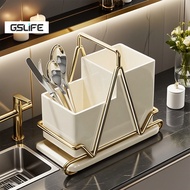 GSlife Stainless Steel Rak Dapur | Penyimpanan Chopstick & Sudu | Wall Mounted Drain | Tahan Karat