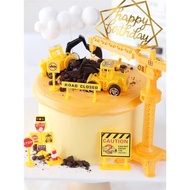 挖土機蛋糕裝飾吊塔工程車擺件路障交通指示警示牌兒童節蛋糕裝飾